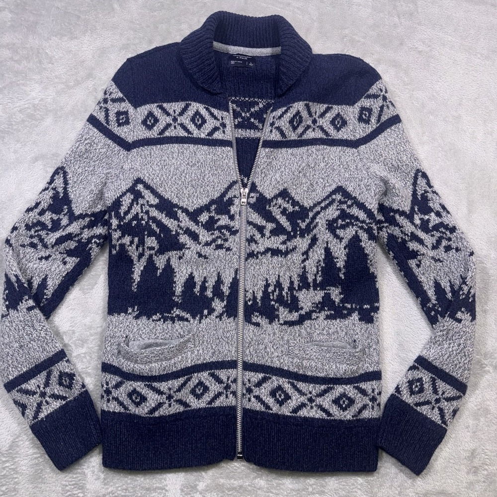 Abercrombie & Fitch Merino Wool Blend Full Zip Sweater Men's L Skiing Winter